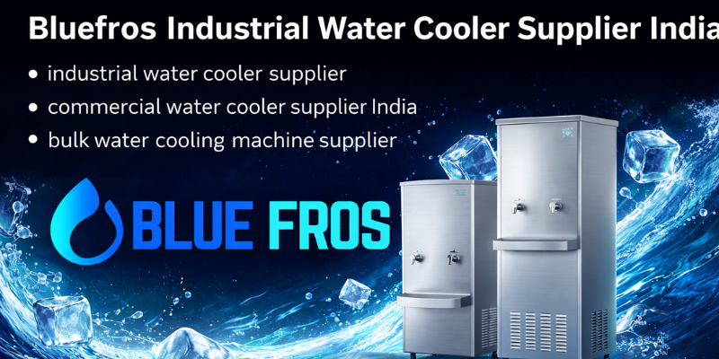 BlueFros Industrial Water Cooler Supplier India featuring SS304 stainless steel industrial water coolers for commercial, bulk, and industrial drinking water applications.